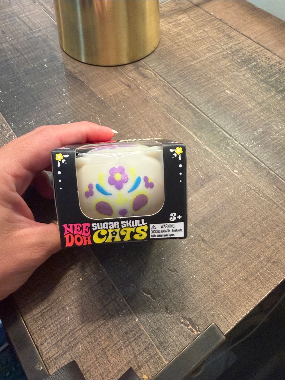 NeeDoh Sugar Skull Cat  - White with Purple & Yellow Accents